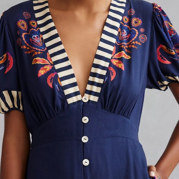 NWT Farm Rio Deep V Jumpsuit Size S Small Navy Blue Hearts Floral Tropical - Picture 5 of 8